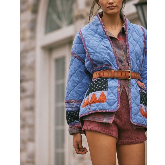 🆕 FREE PEOPLE Winnie Jacket / Blue Combo XL - Picture 7 of 9